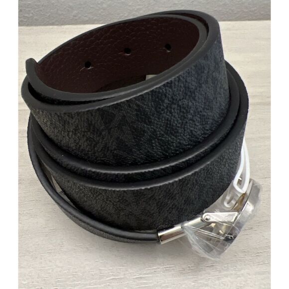 MICHAEL KORS BELT REVERSIBLE BLACK MK LOGO/BROWN 2-Tone MK LOGO BUCKLE STYLE!! - Picture 8 of 15